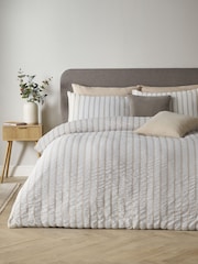 Catherine Lansfield Natural So Soft Seersucker Stripe No Iron Duvet Cover Set - Image 1 of 4