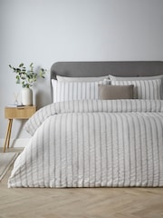Catherine Lansfield Grey So Soft Seersucker Stripe No Iron Duvet Cover Set - Image 1 of 4
