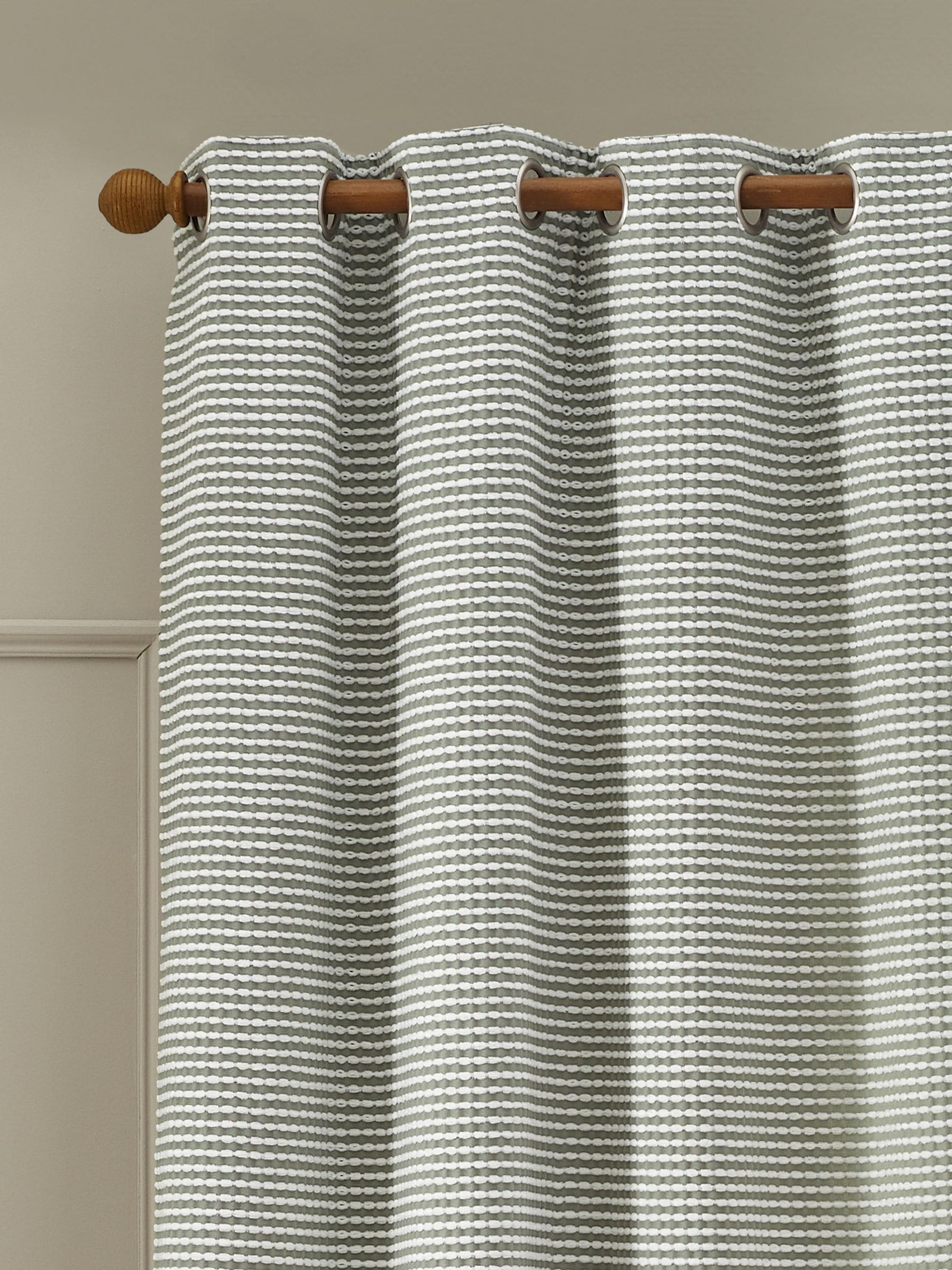 Catherine Lansfield Unisex Green 'Stab Stitch' Lined Eyelet Curtains In | Size: 117Cm Width X 183Cm Drop - Image 3