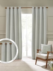 Catherine Lansfield Sage Green Textured Stab Stitch Lined Eyelet Curtains - Image 1 of 4