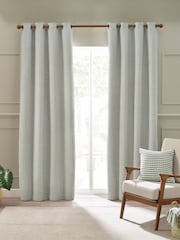 Catherine Lansfield Sage Green Textured Stab Stitch Lined Eyelet Curtains - Image 2 of 4
