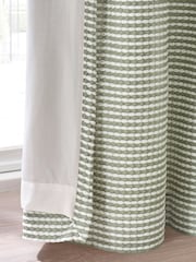 Catherine Lansfield Sage Green Textured Stab Stitch Lined Eyelet Curtains - Image 3 of 4
