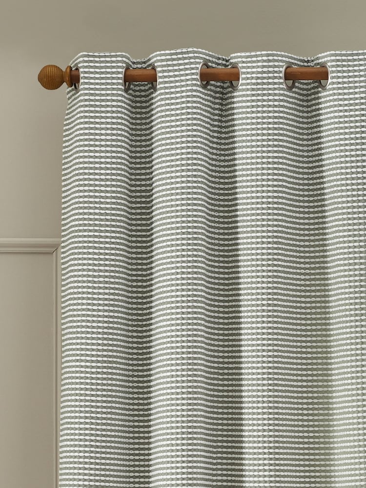 Catherine Lansfield Sage Green Textured Stab Stitch Lined Eyelet Curtains - Image 4 of 4 Catherine Lansfield Sage Green Textured Stab Stitch Lined Eyelet Curtains - Image 4 of 4
