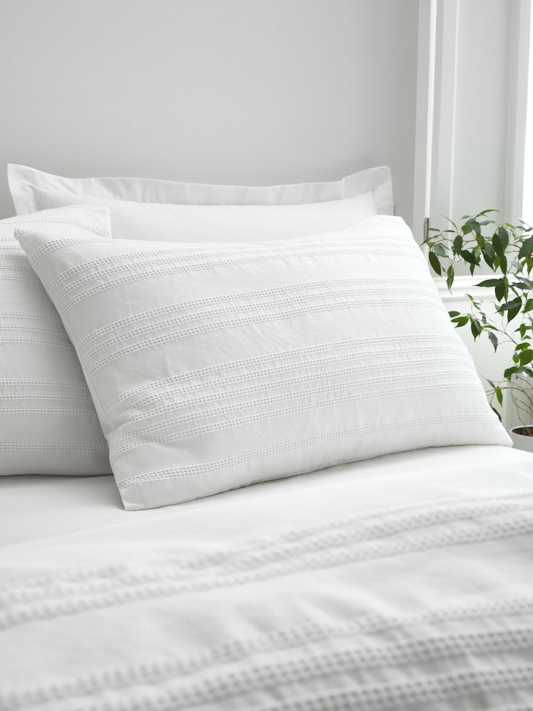 Bianca White Waffle Cotton Stripe Duvet Cover Set - Image 2 of 5