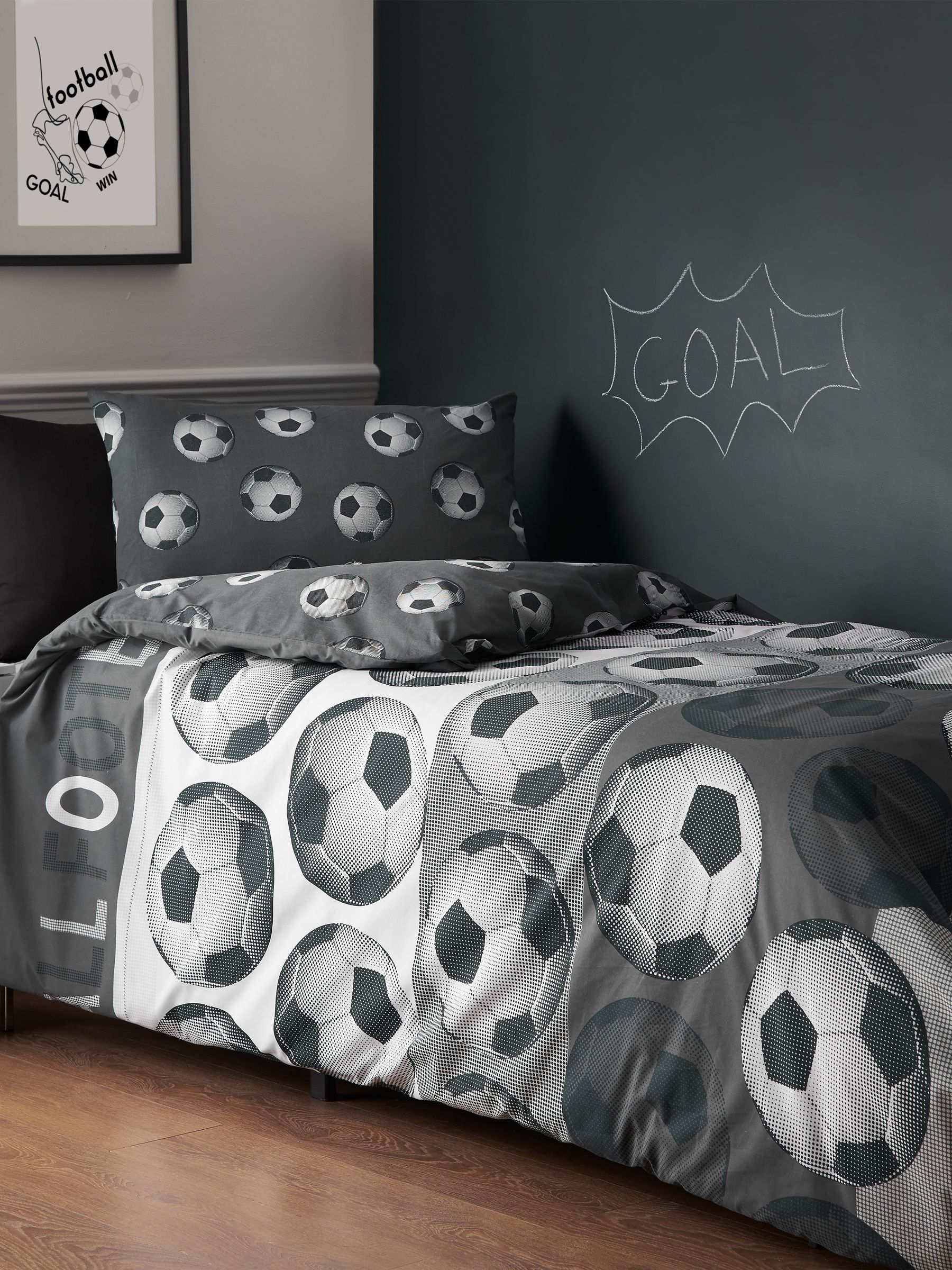 Catherine Lansfield Kids  Football Duvet Cover Set - Grey - Double - Image 7