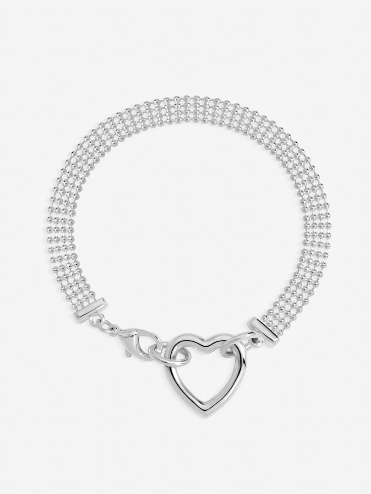 Simply Silver 925 Sterling Silver Mesh Heart Clasp Bracelet - Image 1 of 1