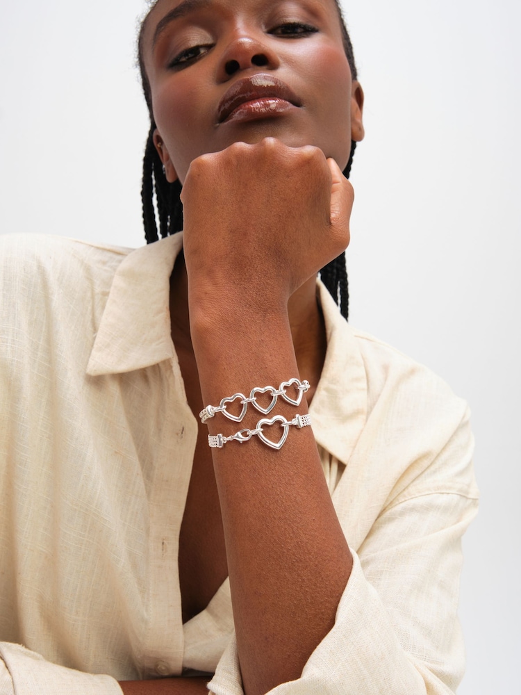 Inicio Sterling Silver Plated Mesh Heart Clasp Bracelet - Image 2 of 3