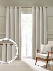 Catherine Lansfield Natural Textured Stab Stitch Lined Eyelet Curtains - Image 1 of 4