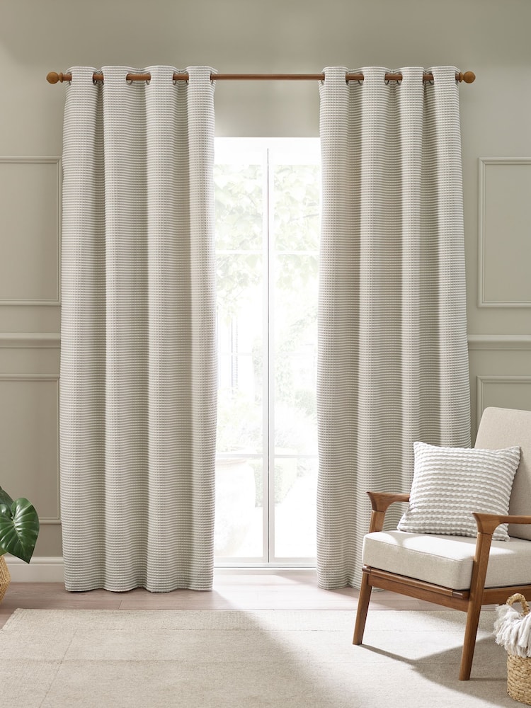 Catherine Lansfield Natural Textured Stab Stitch Lined Eyelet Curtains - Image 2 of 4