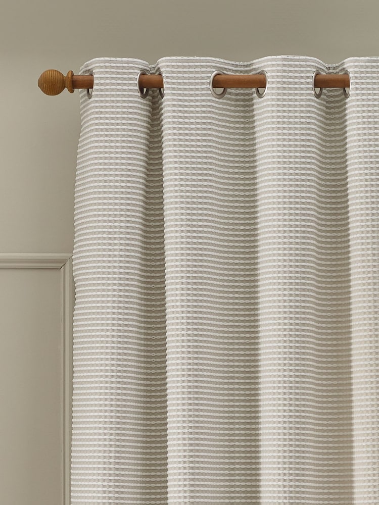 Catherine Lansfield Natural Textured Stab Stitch Lined Eyelet Curtains - Image 4 of 4