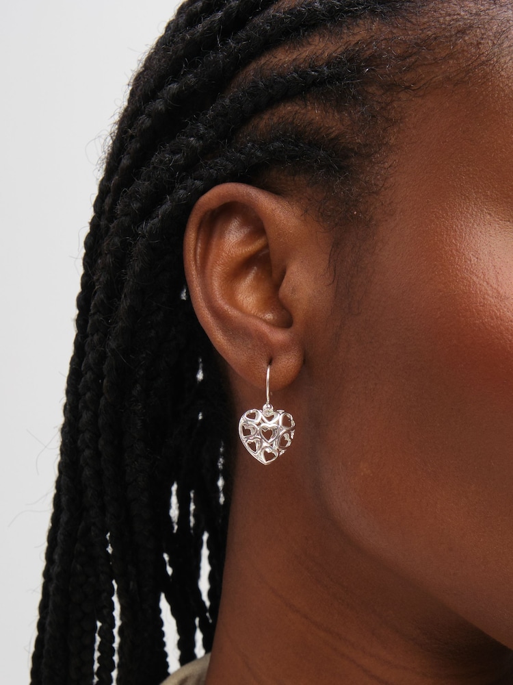 Inicio Sterling Silver Plated Filagree Puff Heart Fishhook Earrings - Image 2 of 2