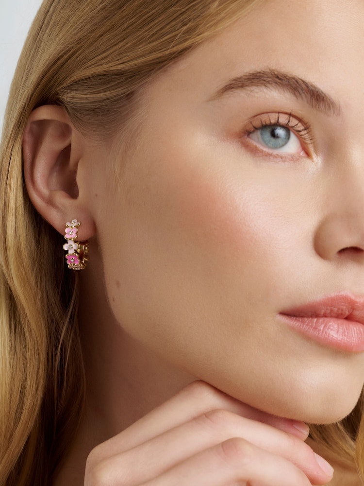 Ted Baker Gold Tone/Pink Multi & Crystal GARVI Garland Hoop Earrings - Image 1 of 4