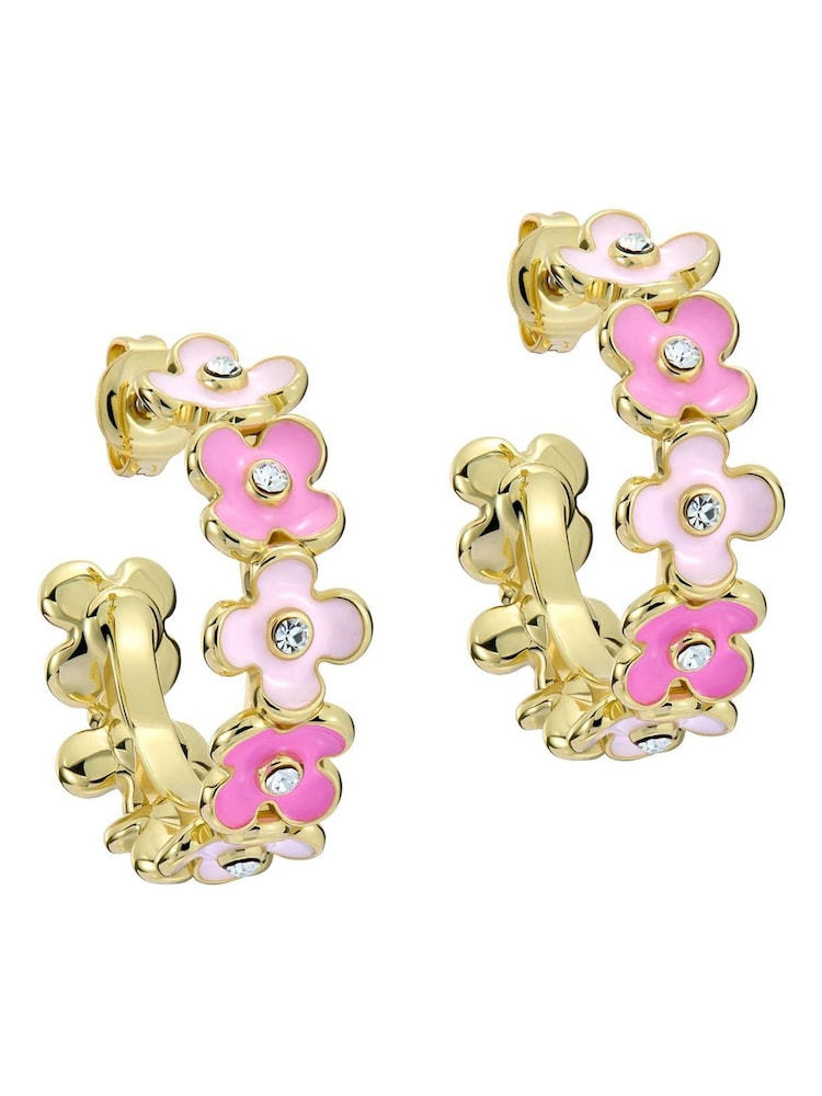 Ted Baker Gold Tone/Pink Multi & Crystal GARVI Garland Hoop Earrings - Image 2 of 4