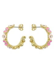 Ted Baker Gold Tone/Pink Multi & Crystal GARVI Garland Hoop Earrings - Image 3 of 4