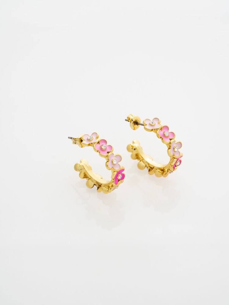 Ted Baker Gold Tone/Pink Multi & Crystal GARVI Garland Hoop Earrings - Image 4 of 4