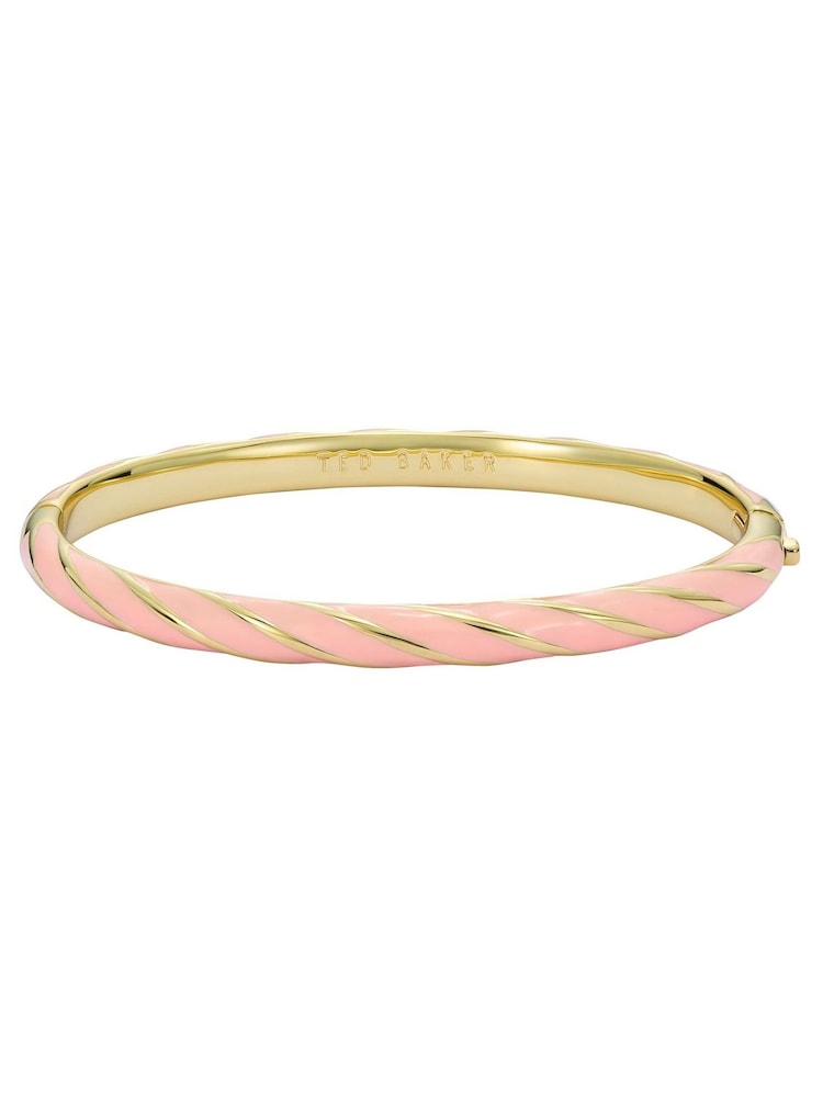 Ted Baker Gold Tone/Light Pink TRINITY Twist Enamel Hinged Bangle Bracelet - Image 4 of 4 Ted Baker Gold Tone/Light Pink TRINITY Twist Enamel Hinged Bangle Bracelet - Image 4 of 4