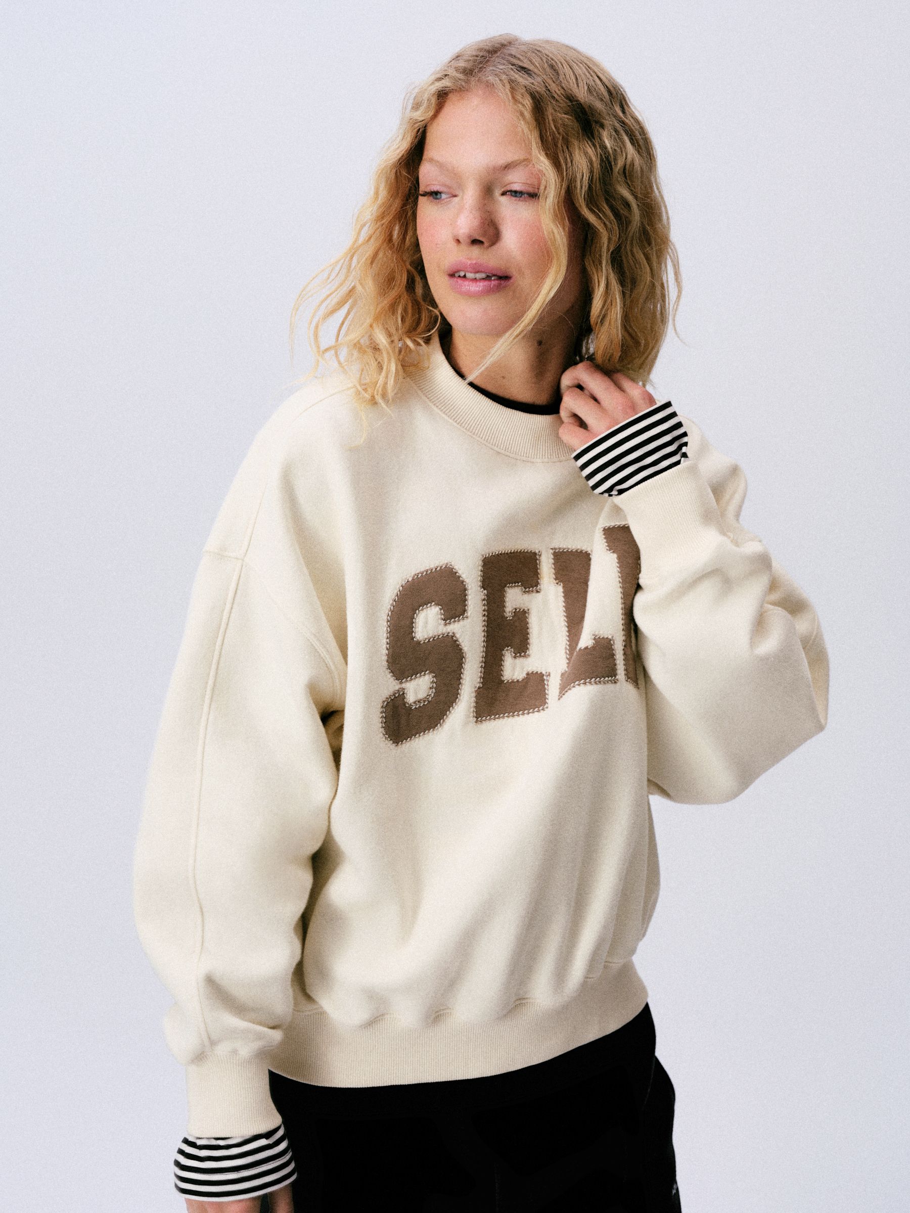 Buy self. Cream Slogan Crew Neck Sweatshirt from the Next UK