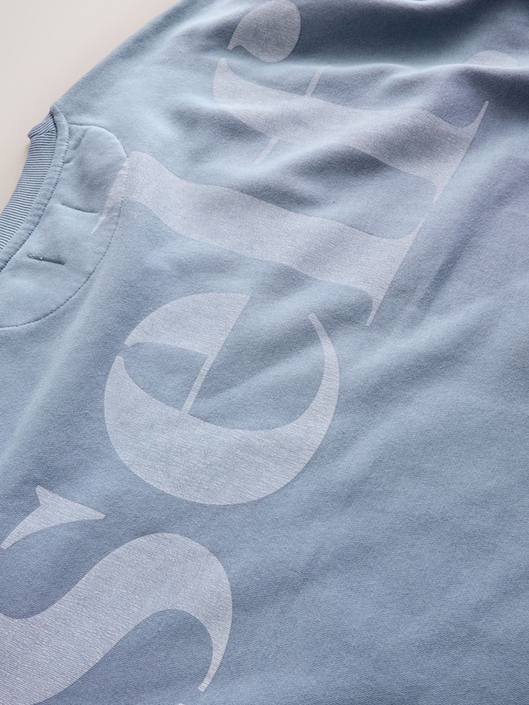 self. Blue Slogan Washed Crew Neck Sweatshirt - Image 8 of 8 self. Blue Slogan Washed Crew Neck Sweatshirt - Image 8 of 8