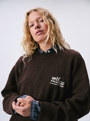 self. Chocolate Brown Knitted Longline Crew Jumper - Image 3 of 5