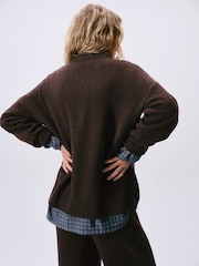 self. Chocolate Brown Knitted Longline Crew Jumper - Image 4 of 5