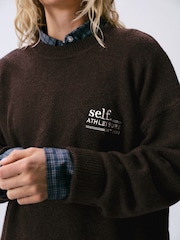 self. Chocolate Brown Knitted Longline Crew Jumper - Image 5 of 5