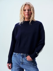 self. Blue Knitted Side Stripe Jumper - Image 3 of 9