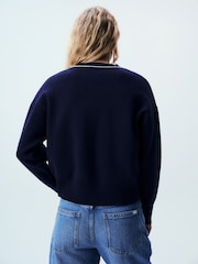 self. Blue Knitted Side Stripe Jumper - Image 4 of 9
