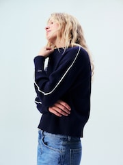 self. Blue Knitted Side Stripe Jumper - Image 5 of 9