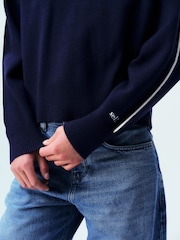 self. Blue Knitted Side Stripe Jumper - Image 6 of 9