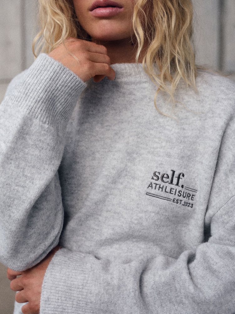 self. Grey Marl Knitted Longline Crew Jumper - Image 4 of 4