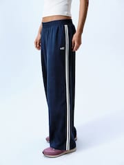 self. Teal Blue Wide Leg Viscose Blend Track Trousers With Side Stripe - Image 1 of 8