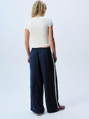 self. Teal Blue Wide Leg Viscose Blend Track Trousers With Side Stripe - Image 4 of 8