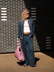 self. Teal Blue Wide Leg Joggers - Image 2 of 8
