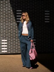 self. Teal Blue Wide Leg Joggers - Image 3 of 8