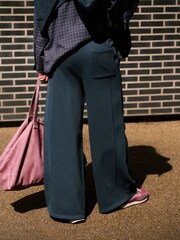 self. Teal Blue Wide Leg Joggers - Image 4 of 8