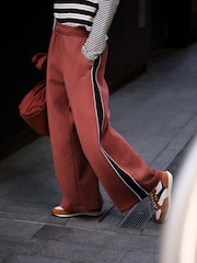 self. Rust Brown Side Stripe Wide Leg Joggers - Image 1 of 8
