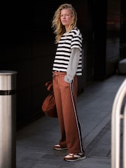 self. Rust Brown Side Stripe Wide Leg Joggers - Image 3 of 8