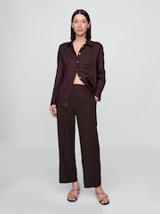 Gap Brown Linen Blend Relaxed Straight Trousers - Image 4 of 6