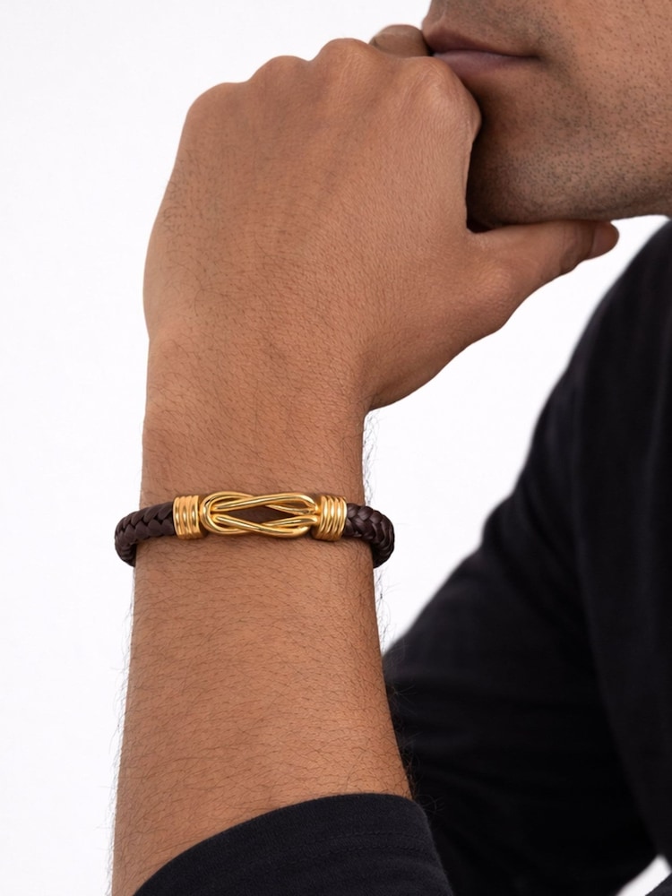 Inicio Silver Tone Plaited Brown Bracelet - Image 2 of 4