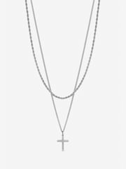 Inicio Silver Steel Waterproof Double Row Cross Necklace Gift Pouch - Image 1 of 3