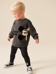 Charcoal Grey Mickey Mouse Crew Neck Sweat Top and Leggings Set (3mths-8yrs) - Image 1 of 4