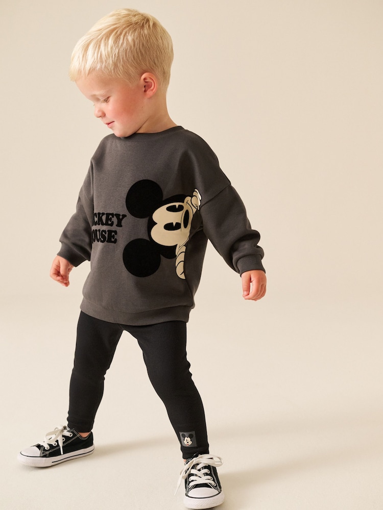 Charcoal Grey Mickey Mouse Crew Neck Sweat Top and Leggings Set (3mths-8yrs) - Image 1 of 4 Charcoal Grey Mickey Mouse Crew Neck Sweat Top and Leggings Set (3mths-8yrs) - Image 1 of 4
