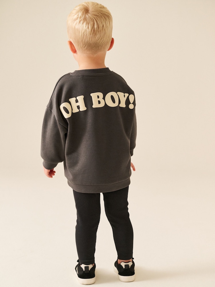 Charcoal Grey Mickey Mouse Crew Neck Sweat Top and Leggings Set (3mths-8yrs) - Image 2 of 4 Charcoal Grey Mickey Mouse Crew Neck Sweat Top and Leggings Set (3mths-8yrs) - Image 2 of 4
