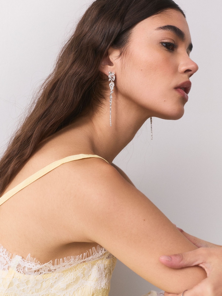 Silver Tone Sparkle Drop Earrings - Image 2 of 3