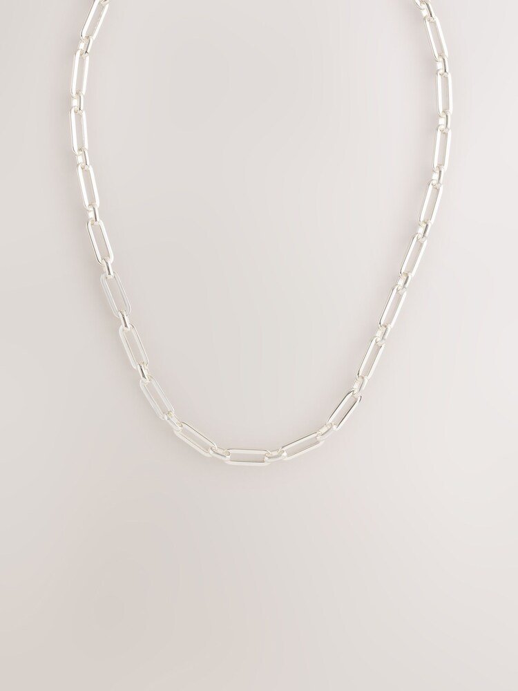 Silver Tone Stainless Steel Waterproof Paperclip Chain Necklace - Image 1 of 1