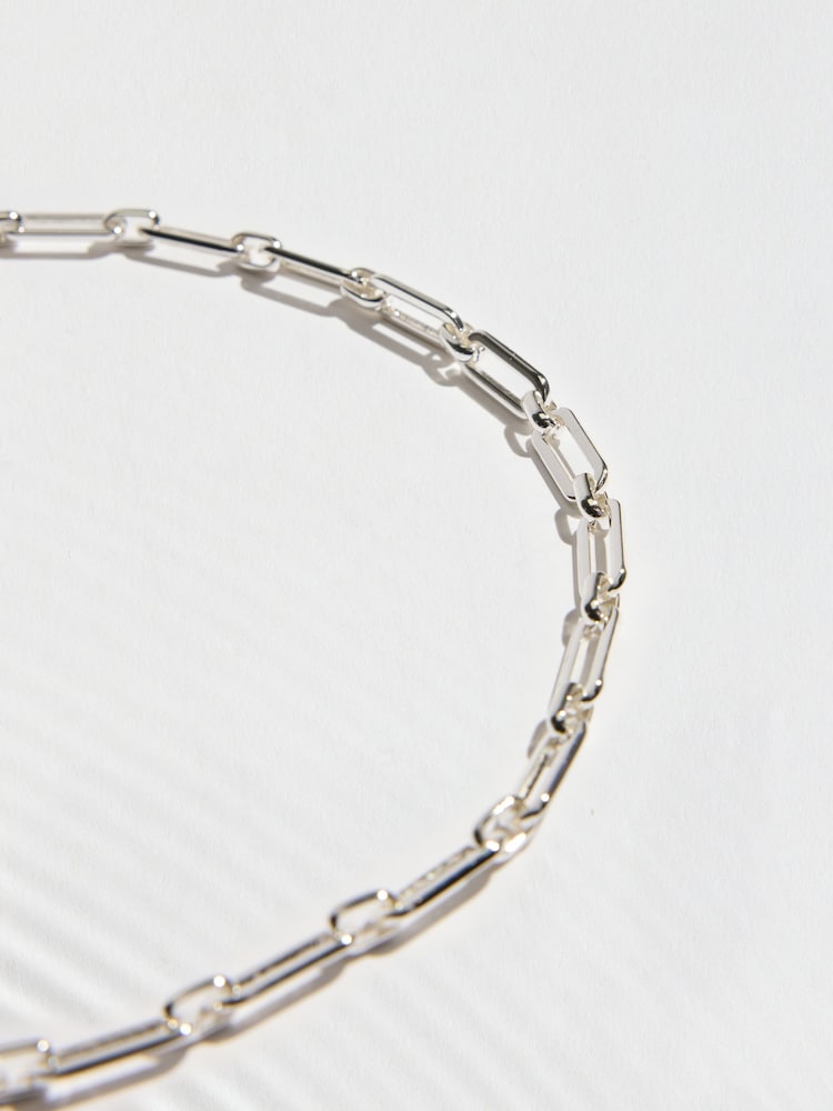 Silver Tone Stainless Steel Waterproof Paperclip Chain Necklace - Image 2 of 4