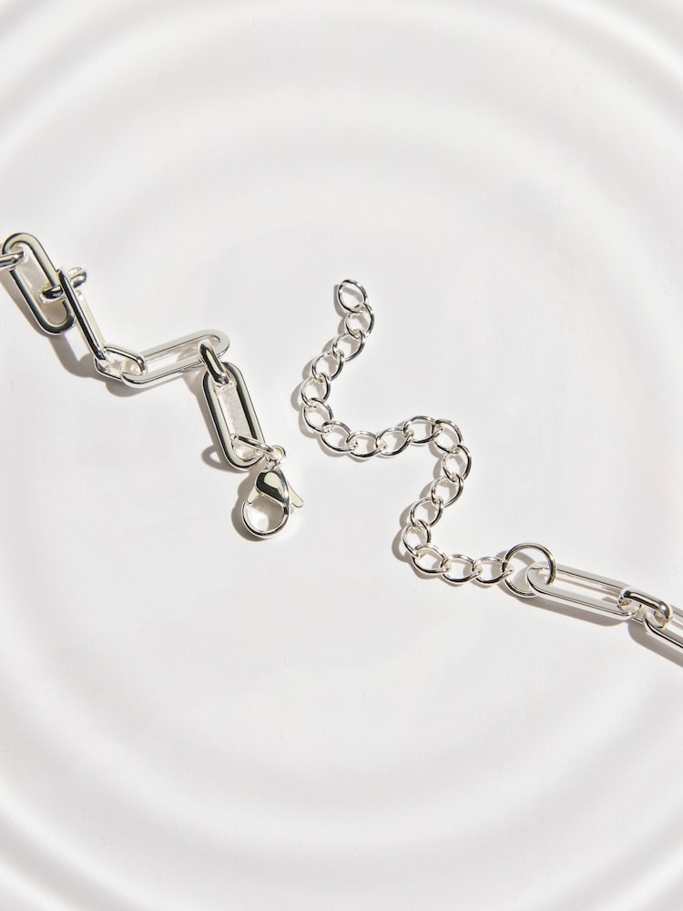 Silver Tone Stainless Steel Waterproof Paperclip Chain Necklace - Image 4 of 4