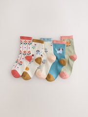 Crème, vert et bleu - Chaussettes de cheville en coton riche à motif de chien 5 - Image 1 de 3