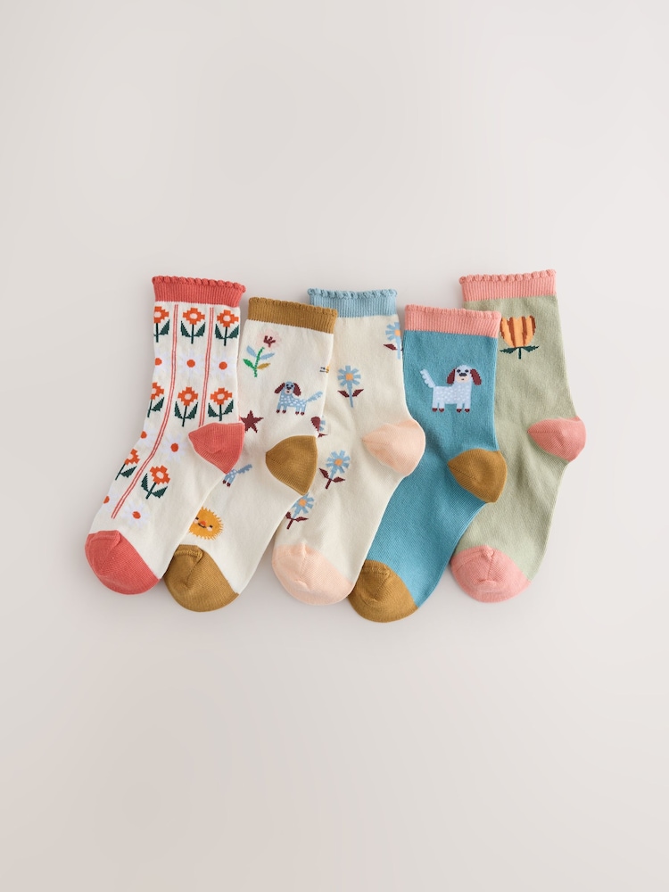 Crème, vert et bleu - Chaussettes de cheville en coton riche à motif de chien 5 - Image 1 de 3 Crème, vert et bleu - Chaussettes de cheville en coton riche à motif de chien 5 - Image 1 de 3