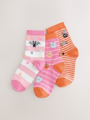 Pink/Orange Cotton Rich Halloween Ankle Socks 3 Pack - Image 1 of 6